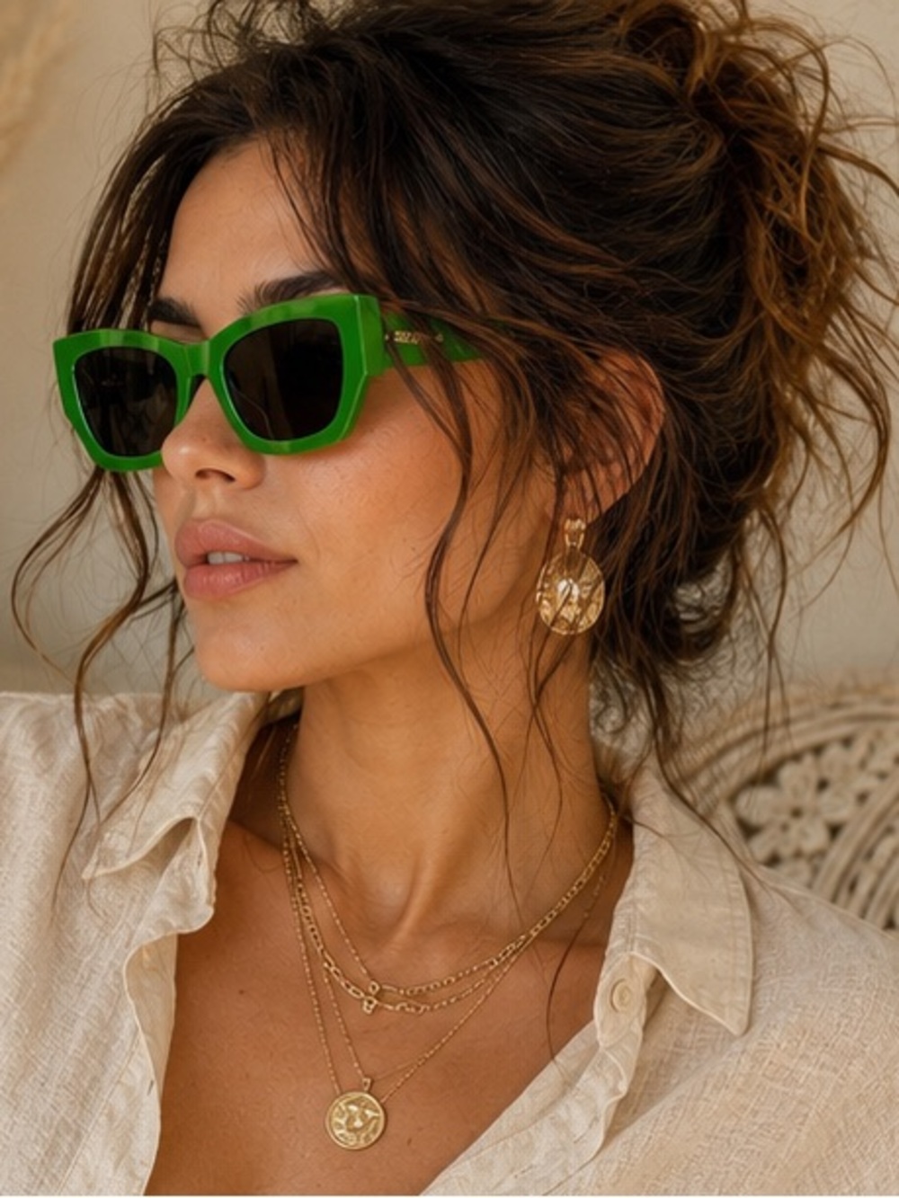Designer Inspired Green Geometric Rectangle Sunglasses w/ Case
